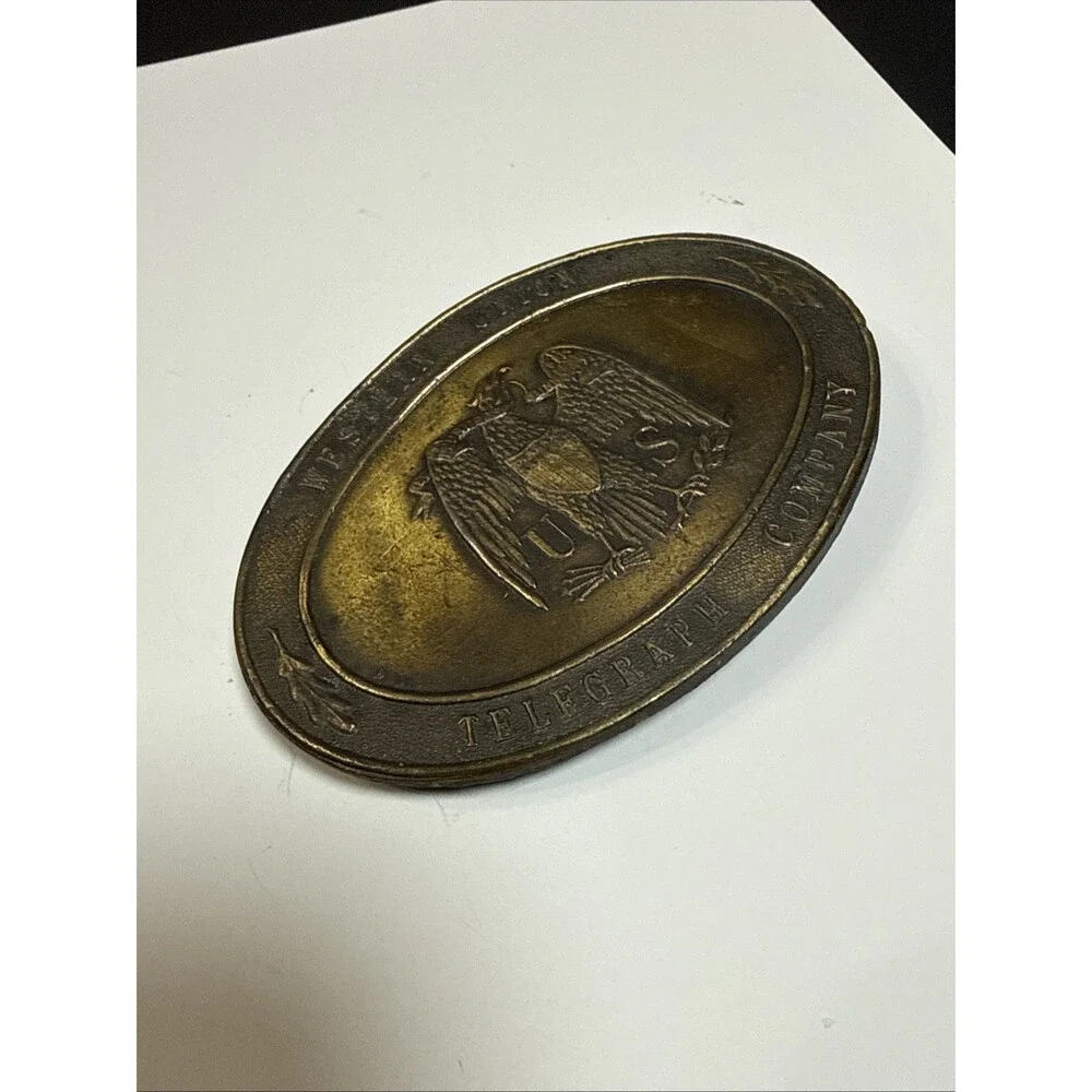 RARE ORIGINAL Western Union Telegraph Company Belt Buckle 1872 Tiffany Studio NY